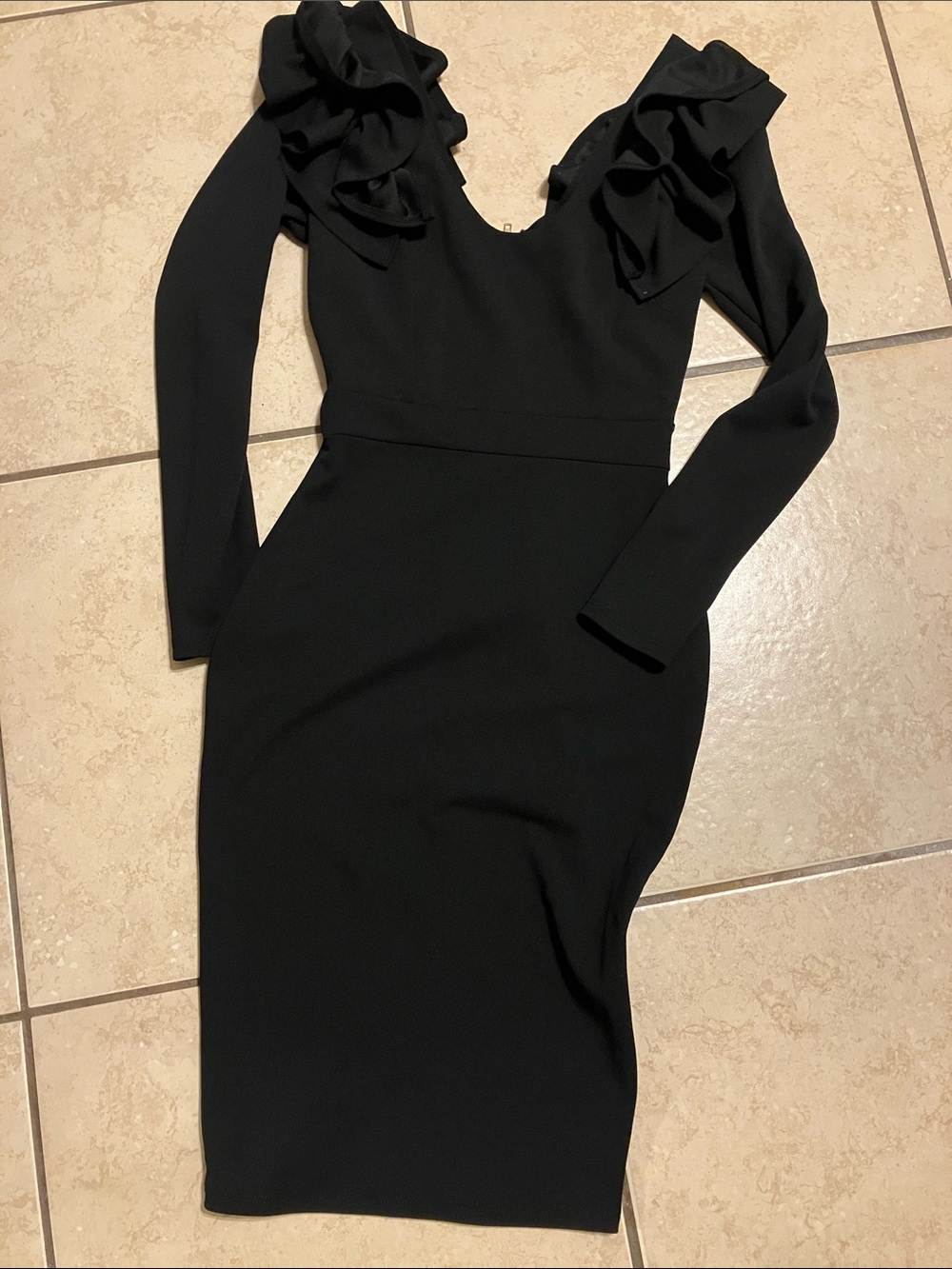 Elegant Black Ruffle-Shoulder Sheath Dress - Women